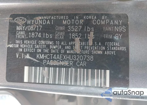 2017 Hyundai Accent Value Edition z USA, uszkodzony, nr VIN KMHCT4AEXHU320738